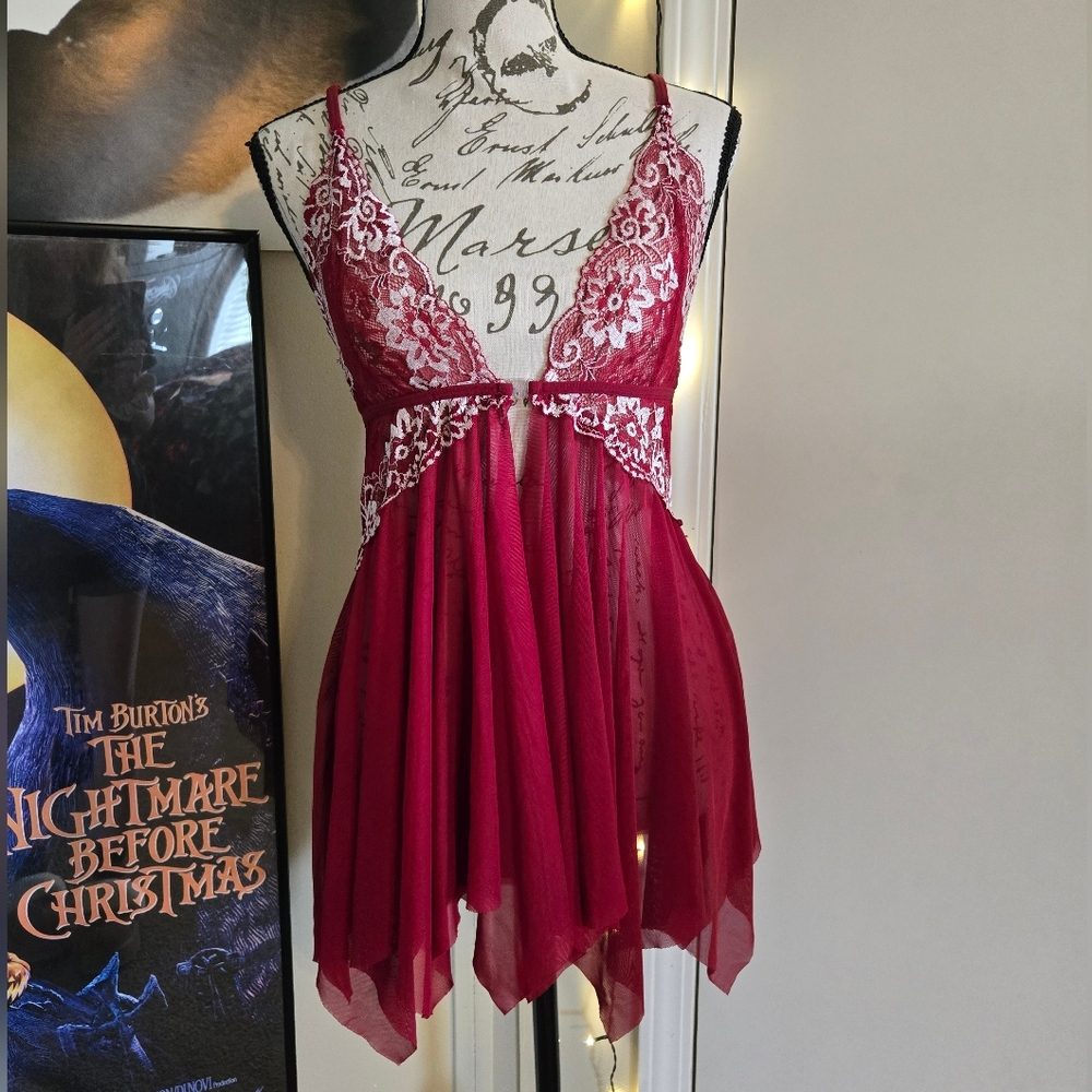 Red & White Babydoll Mesh Dress